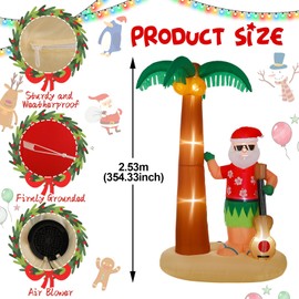 Liliful 8 Ft Tall Christmas Santa Inflatable Outdoor Decorations Hula Santa Claus on Beach Palm Tree Outdoor Xmas Blow Up Yard Decoration with LED Lights for Christmas Party Outdoor Garden Lawn Patio