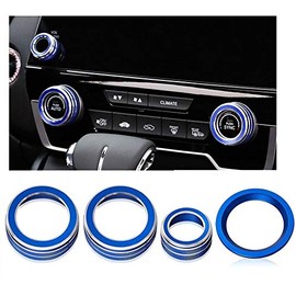 Aluminum Centre Console Cover Compatible with Honda CRV CR-V 2017 2018 2019 2020 Sound Volume Knob Cap AC Air Conditioning Knob Engine Start Stop Button Cover Trim Decoration Ring 4pcs Blue