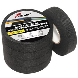 RED WOLF RED WOLF Wiring Harness Tape High Temp Wire Cable Loom Self-Adhesive Fabric Tape for Electrical Automotive Engine Harness Wrap Protection Noise Damping Cables Fixed 3/4 Inch x 50 FT 5 Rolls