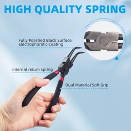 Set of 4 Snap Ring Pliers, 7 Inch 160 mm Circlip Pliers, Indoor and Outdoor Snap Ring Pliers with Durable Springs and Pockets, Non-Slip Circlip Pliers, Seegering Pliers, Curved Straight Set