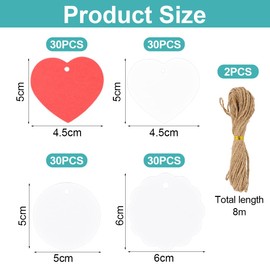 FIMWOLZ 120 Stück Kraftpapier Geschenkanhänger, herzförmig, rund, blumenförmig, Anhängeretikett mit 16 m Seil, Geschenketikett Bastelkarte für Handarbeit, Hochzeitsgeschenk, Weihnachten