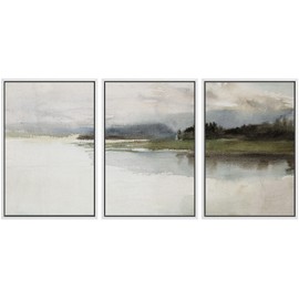 SIGNWIN Framed Canvas Print Wall Art Set Tranquil Waterscape Serene Lake Calming Watercolor Scenery Illustrations Modern Colorful Ultra for Living Room, Bedroom, Office - 24"x36"x3 White