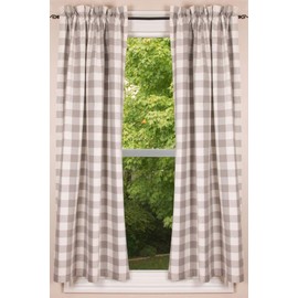 Buffalo Check Gray and Cream 72" x 63" Cotton Curtain Panels by Primitive Home Decors