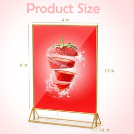 Laveduso Acrylic Sign Holder 4x6, 24 Pcs, Clear Picture Frame and Flyer Holder, Double Sided Gold Frame Acrylic Frame for Wedding Table Sign Display.
