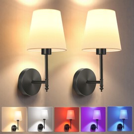 JOFIOS Battery Operated Wall Sconce Set of 2，Black Wireless Wall Sconce with 5200mAh Dimmable Detachable Bulbs and Remote, 10 Colors Rechargeable Sconces Decor for Bedroom Living Room Hallway