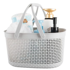 rejomiik Portable Shower Caddy Basket, Plastic Organizer Storage Tote with Handles for Bathroom, College Dorm, Kitchen, Grey