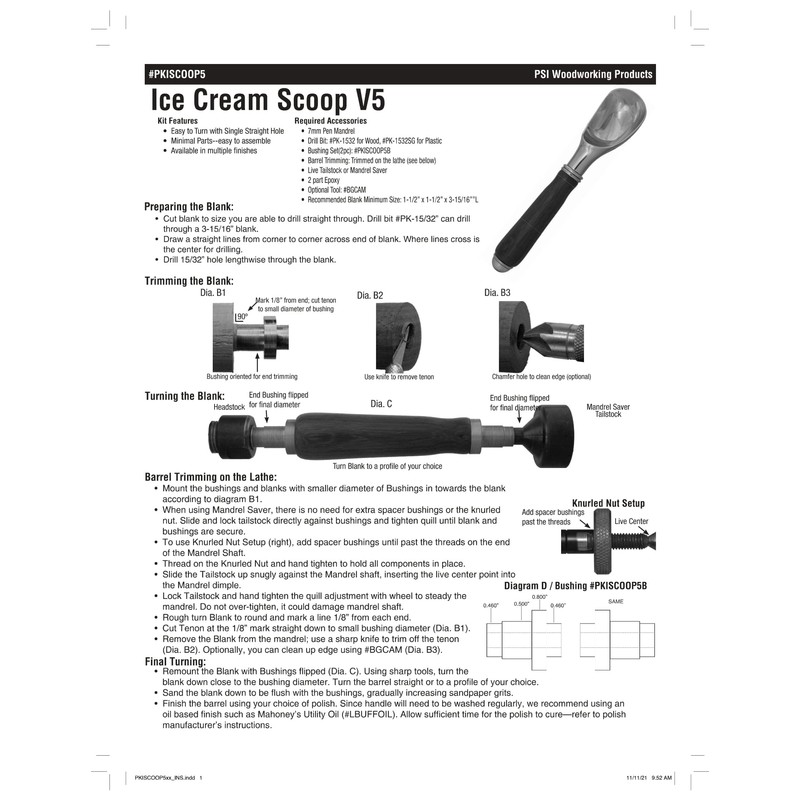 Penn State Industries PKISCOOP5 Ice Cream Scoop Kit Woodturning Project