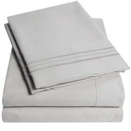 1500 Supreme Collection Bed Sheet Set - Extra Soft, Elastic Corner Straps, Deep Pockets, Wrinkle & Fade Resistant Hypoallergenic Sheets Set, Luxury Hotel Bedding, Full, Silver