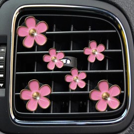 6pcs Colorful Daisy Flower Car Air Vent Clips, Car Air Outlet Freshener Clip for Car Interior Decoration Accessories (Pink)