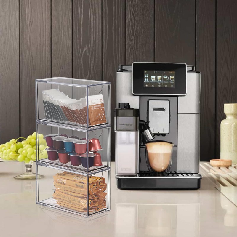 SUMNACON 3 Pack Acrylic Tea Bag Drawer Organizer, Clear Stackable