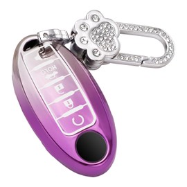 Koongloong Key Fob Cover for Nissan 5 Button Purple Car Keys Case Altima Rogue Sentra Pathfinder Maxima Murano Versa Armada Accessories Bling Keychain Women Girly TPU Gradient