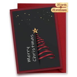 Christmas Cards Pack of 20, Christmas Greeting Cards with Red Envelopes, 5.83x4.13 Inch Merry Christmas Cards with Seal Stickers, Xmas Cards for Family Friend Colleague, Blank Inside, Season Greeting