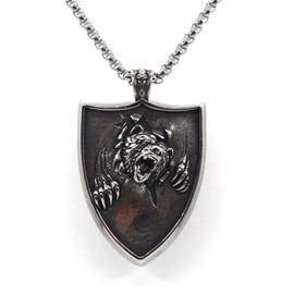 Scddboy Norse Bear Claw Amulet Necklace for Men,Eagle Wolf Head Pendant Necklace with 22+2" Stainless Steel Chain