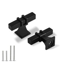 Redunest Matte Black Cabinet Handles, 2 Pack Square T Bar Cabinet Knobs, Stainless Steel Single Hole Drawer Hardware