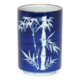 Japan Porcelain Tall Tea Sake Cup Colbalt Blue Sasa Bamboo Pattern