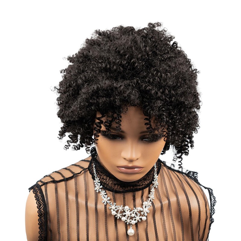 Short Black Kinky Curly Afro Bob Glueless Wigs Pre Plucked