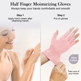 MIG4U Fingerless Moisturizing Gloves, Half Finger Touchscreen Beauty Glove for Eczema, SPA, Dry Hands, Skin Treatment, Summer Sun UV Protection, Pink, 3 Pairs L/XL