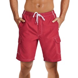 TACVASEN Swim Trunks Mens with Pocket Summer Shorts Board Swimming Quick Dry Water Shorts Lightweight Swimwear Boardshorts Red