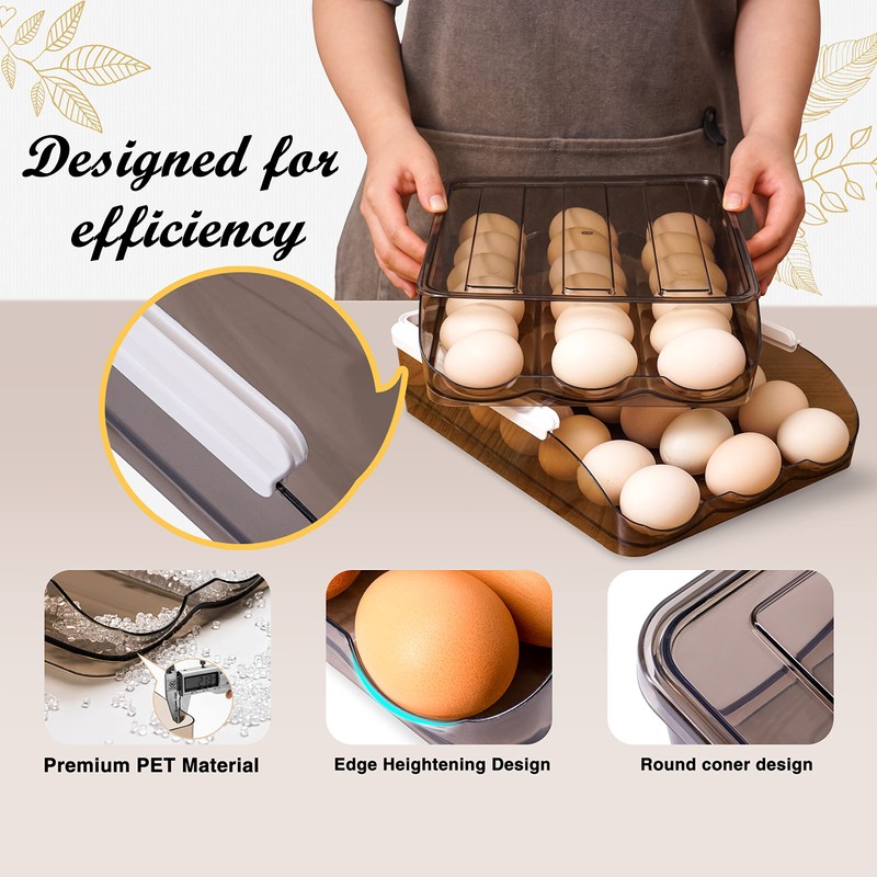 NeoHome Large Capacity Automatic Scrolling Egg Holder for Refrigerator -