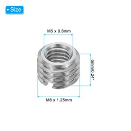 PATIKIL 316 Stainless Steel Thread Adapters Sleeve Reducing Nut, 15 Pcs M8 x 1.25 Male to M5 x 0.8 Female Repairing Insert Nut Screw Reducer Conversion Fastener 6mm