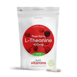 L-Theanine 400mg - x120 High Strength Vegan Capsules (4 Month Supply) GABA Alternative, Brain Power Nootropic L Theanine Supplement - Non GMO, Caffeine Free, Made in UK by Just Vitamins