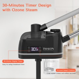 TASALON 2 in 1 Professional Facial Steamer on Wheels -with Ozone and Hot & Cold Mist, Ionic Facial Steamer Kit for Facial Deep Cleaning and Moisturize, SPA & Home, Ozone Face Humidifier - Black
