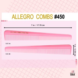 Allegro Combs #450 Tapered Hair Cutting Combs Barber Hairstylist Women's Beard Combs Men's Pocket Combs 3 Units. (Fresh Pink), 7 Inch Long