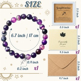 WATINC Constellation Zodiac Bracelet Sagittarius Birthday Gifts for Women, Purple Natural Stone Astrology Bracelet with Charm Wish Card Envelop, Crystal Blessing Jewelry for Lady Bday