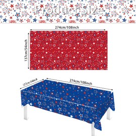 3-Piece 54 x 108 Inch American Patriotic Plastic Tablecloth - Stars and Fireworks Design, Disposable Rectangle Table Cover for 4th of July, Memorial Day, Veterans Day, Indoor Outdoor Decoration