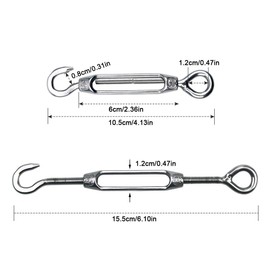 Pack of 6 Turnbuckle Wire Tensioner M4 Stainless Steel Hook and Eye Tensioners Rope Cable Tension Set Adjustable Garden Wire Tensioner Kit Heavy Duty