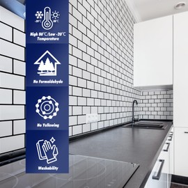 Art3dwallpanels 10-Sheet Peel and Stick Backsplash for Kitchen, 12"X12" Peel and Stick Tile, White Subway Design Stick on Tile, White with Black Grout