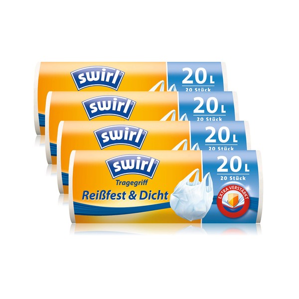 Swirl 20 Litre White Antibacterial Carry Handle Bin Liners - 4 Rolls of 20 Bags