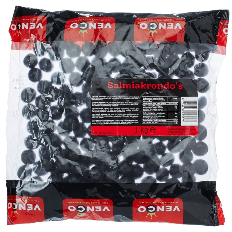 Licorice in 1 KiloBag 2.2lb - Venco Salmiakrondo's (Black Round