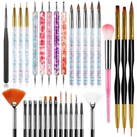 Voiluk 32pcs Nail Art Brushes,Acrylic Nail Brush,Nail Brushes For Nail Art,Nail Art Dotting Tool Set,Nail Art Tool Set,Nail Art Liner Brush,Nail Dust Brush,Nail Drawing Pens For Beginners And Salon Home Use