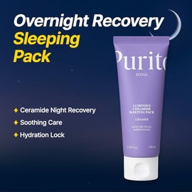 PURITO Paquete de Dormir Luminoso de Ceramida | Crema de Recuperación Nocturna con Cinco Ceramidas para Piel Seca y Sensible | Ceramida, Bloqueo de Hidratación | Vegano y Libre de Crueldad, Cuidado de