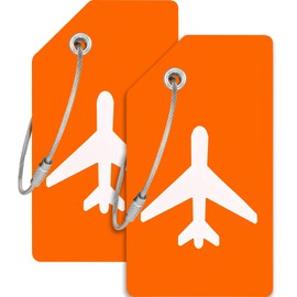 2 Pack Silicone Luggage Tag for Suitcases with Stainless Loop with Name ID Card Perfect to Quickly Spot Baggage Handbag Luggage Travel Suitcase (Orange)