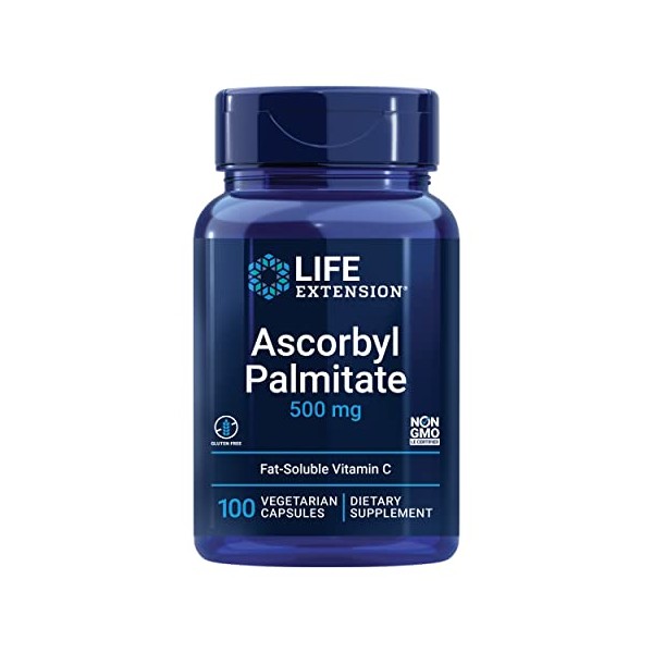 Life Extension Ascorbyl Palmitate 500mg – Fat-Soluble Vitamin C Supplement for Immune Support and Longevity – Water-Soluble Gluten-Free, Non-GMO, Vegetarian – 100 Capsules