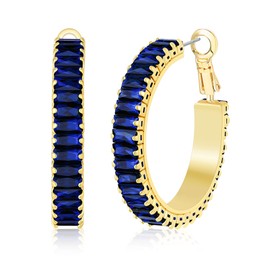 Lourny Gold Crystal Hoop Earrings for Women Trendy, 18K Gold Plated Chunky Big Cubic Zirconia Earrings Hypoallergenic Thick Earrings (Royal Blue)