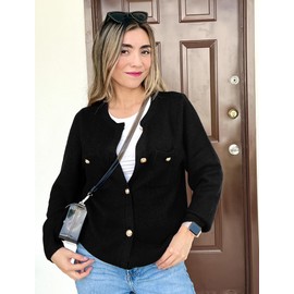 Zeagoo Womens Knit Cardigan Sweaters Button Down Shirts Long Sleeve Crew Neck Ribbed Knit Blouse Open Front Work Tops Black