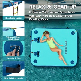 AWEMUFA 5 x 6FT Inflatable Floating Dock Floats, Inflatable Dock Floating Platform Lake Pool Floating Raft Island Pad Swim Air Platform Mat, Water Mat Beach Floats Ocean Floats for Adults Travel