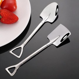 4 PCS Shovel Spoon, Stainless Steel Coffee Stirring Shovel Shape Dessert Spoons for Kitchen Tea Parties (Silver)
