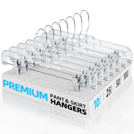 HOUSE DAY - Perchas transparentes para falda con clips, ganchos de plástico antideslizantes con clips ajustables, ganchos delgados para pantalones, faldas, pantalones cortos, ganchos transparentes de 14 pulgadas, paquete de 10 unidades, gancho giratorio 