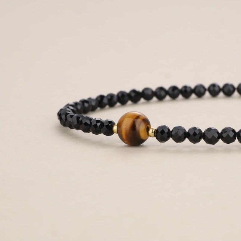 COAI Black Tourmaline Bracelet with Gemstone Beads for Women, Stone,