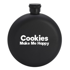 Knick Knack Gifts Cookies Make Me Happy - 5oz Round Drinking Alcohol Flask, Black