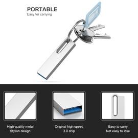 KOOTION 64 GB USB 3.0 Flash Drive Metal Thumb Drive with Keychain 64 GB Waterproof Jump Drive Memory Sticks for Computer/Laptop Storage Backup(64 GB 3.0, Silver)