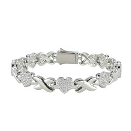 Eseres Tennis Bracelets for Women 17CM Silver Heart Bracelet White Gold Plated Iced Out Bracelet with Cubic Zirconia Hip Hop Jewelry for Valentines Gift