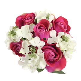 Admired By Nature 9 Stems Artificial Rose Hydrangea Mixed Bouquet, Fuchsia/Cream