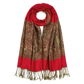QIUTIMIY Paisley Pashmina Shawls and Wraps for Women Reversible Jacquard Festival Rave Pashmina Scarves with Fringe Vintage(Flower12-Red)