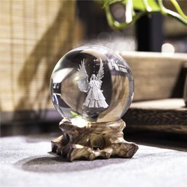 HDCRYSTALGIFTS 3D Angel Figurines Full Sphere Crystal Ball Laser Engraved Paperweight Home Art Decor Crafts(Clear)