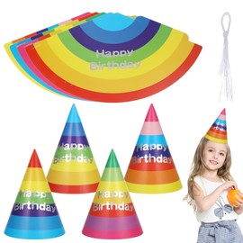 Healifty 20Pcs Birthday Rainbow Hats Cone Paper 8 inch Colorful Birthday Parties Hats Celebration Headwear Classroom Decorations for Kids Adults